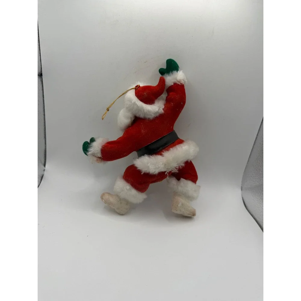 Vintage Mid Century Flocked‎ Santa Claus Christmas Ornament Poseable Red 7 Inch